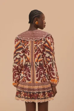 FARM Rio  Robes Courtes<Robe mini-écharpe à motifs toucans crème