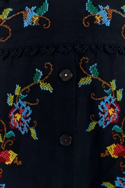 FARM Rio Robes Longues<Robe noire à col en V | Détails du point de croix