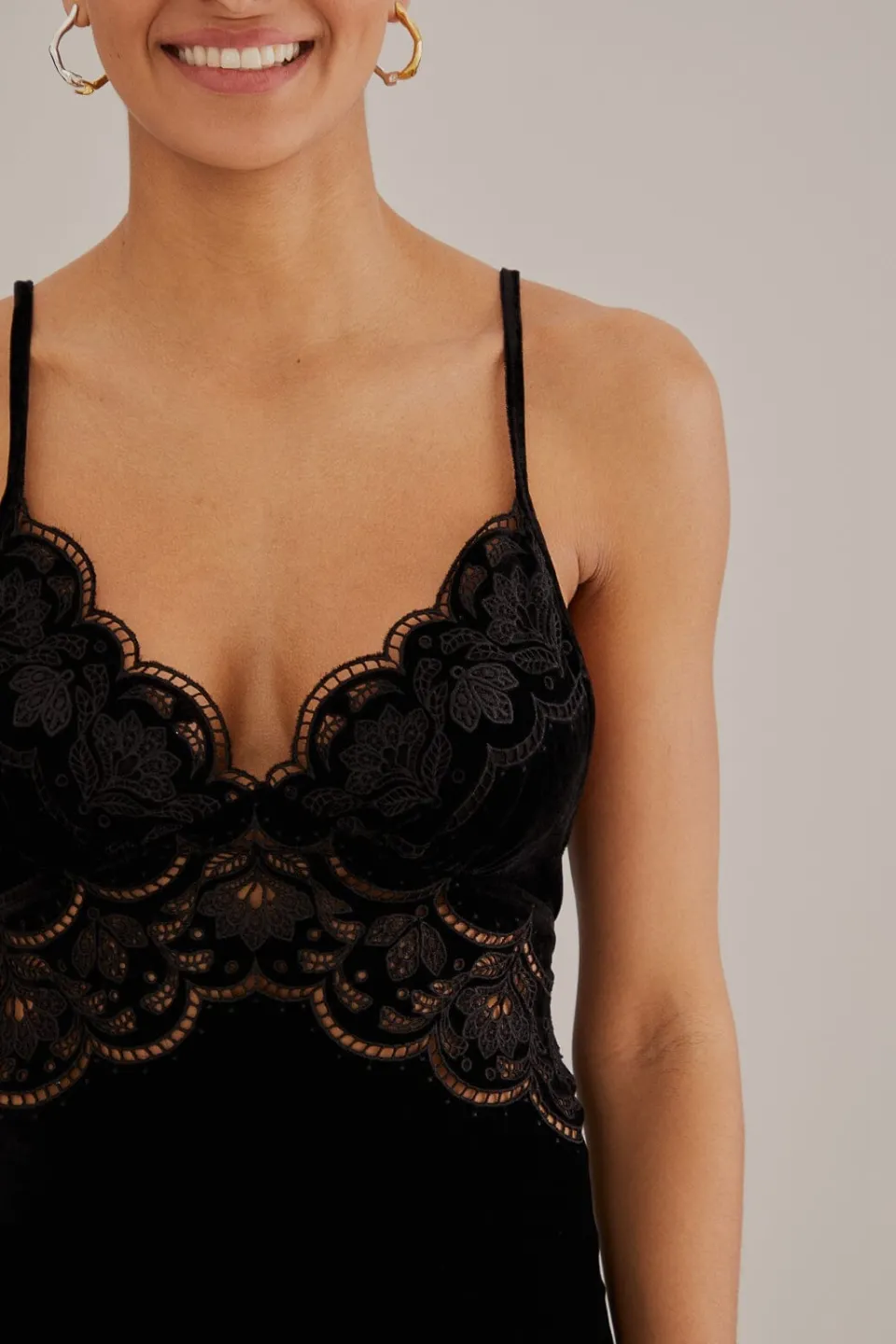 FARM Rio Robes Midi<Robe nuisette en velours Richelieu noire