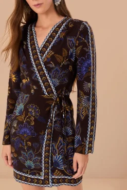 FARM Rio Robes Courtes<Robe portefeuille courte en viscose LENZING™ ECOVERO™ brodée marron