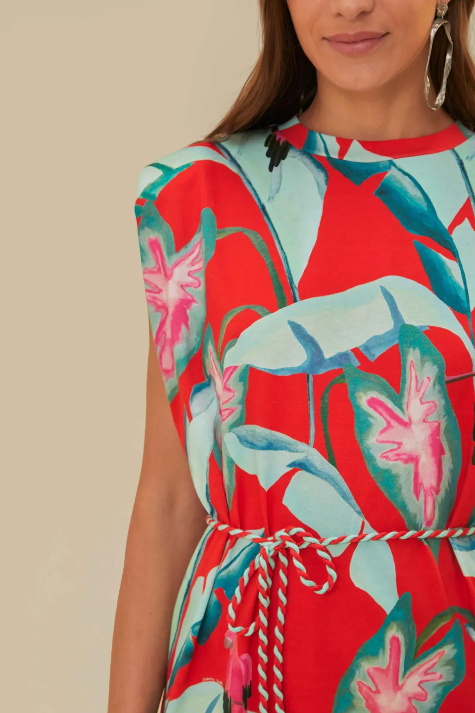 FARM Rio T-shirts<Robe t-shirt courte en coton biologique rouge Summer Foliage
