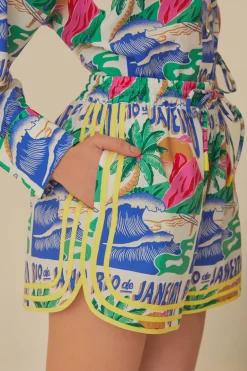 FARM Rio Shorts<Short blanc cassé à affiches Carioca