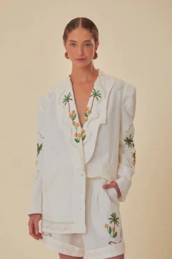 FARM Rio Shorts<Short Richelieu brodé de cocotiers blanc cassé