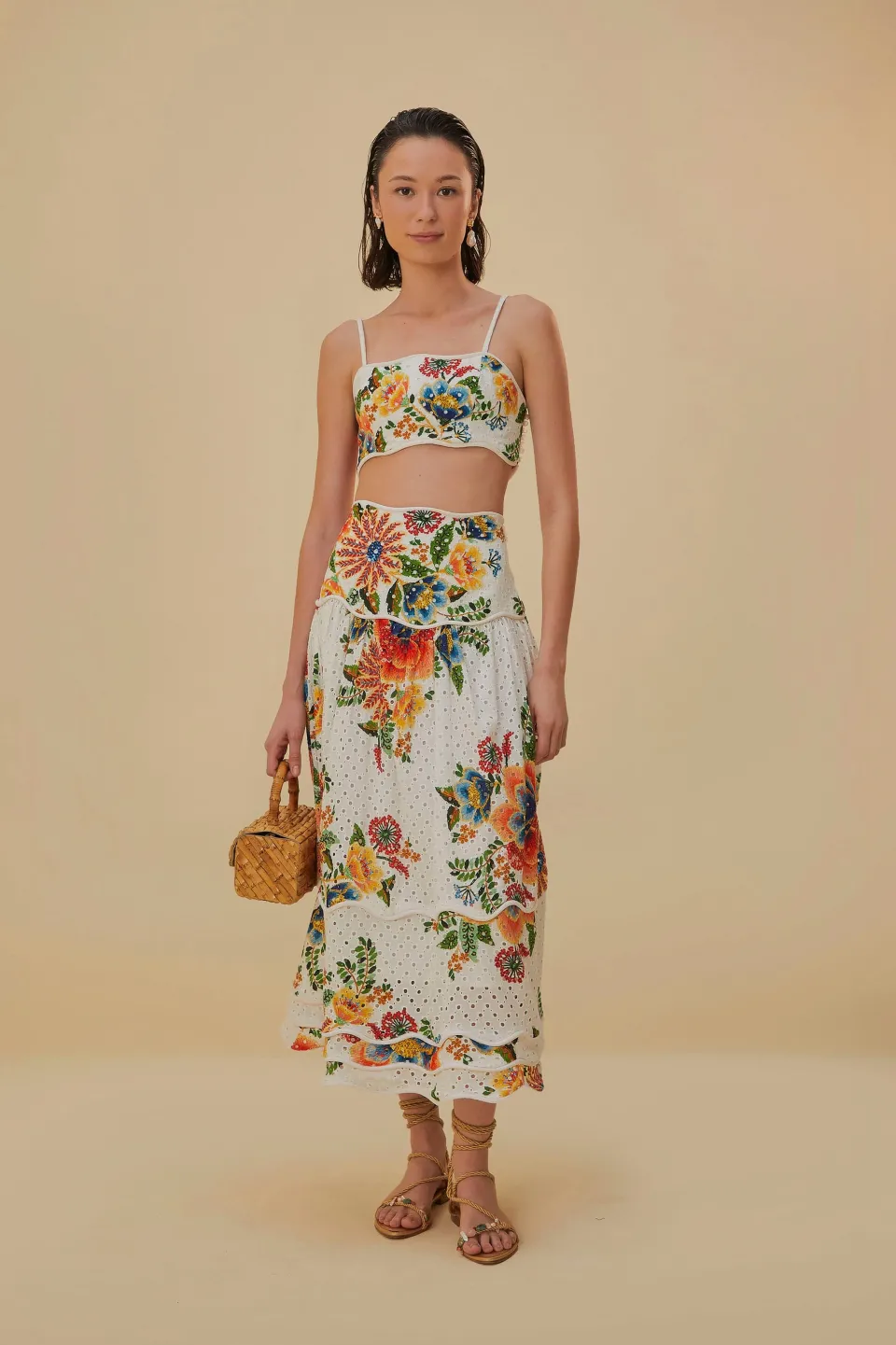 FARM Rio Hauts Courts<Top court sans manches blanc Delicate Garden