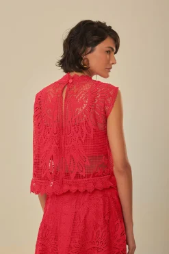 FARM Rio  Hauts Courts<Top Sans Manches Guipure Toucan Rouge