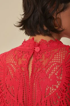 FARM Rio Hauts Courts<Top Sans Manches Guipure Toucan Rouge