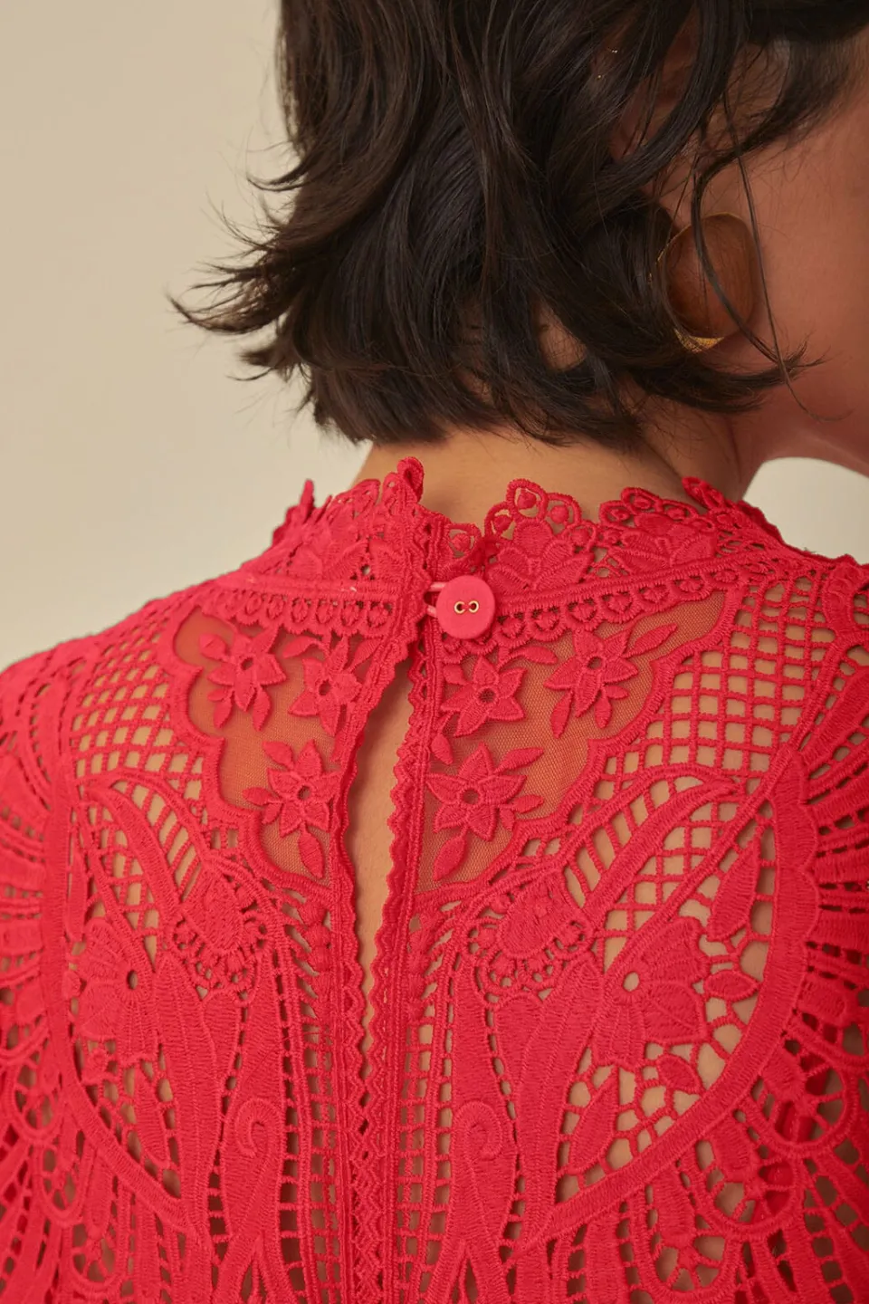FARM Rio Hauts Courts<Top Sans Manches Guipure Toucan Rouge