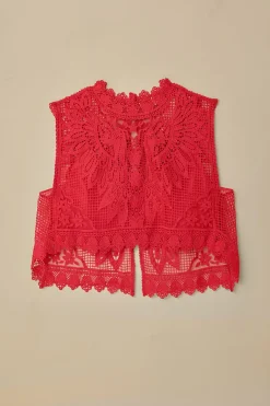 FARM Rio Hauts Courts<Top Sans Manches Guipure Toucan Rouge