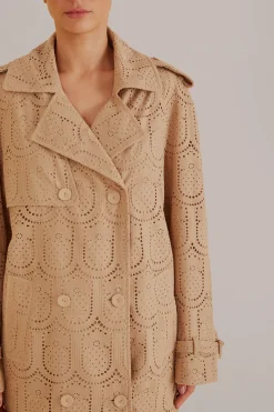 FARM Rio Manteaux<Trench-coat à œillets en coton kaki Ananas
