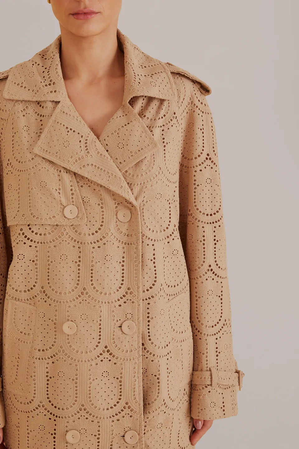 FARM Rio Manteaux<Trench-coat à œillets en coton kaki Ananas