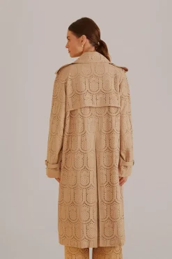 FARM Rio Manteaux<Trench-coat à œillets en coton kaki Ananas