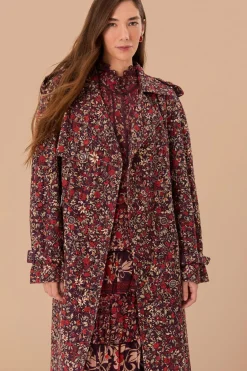 FARM Rio Manteaux<Trench-coat à œillets en coton violet Chelsea Garden