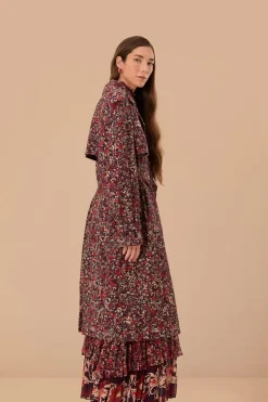 FARM Rio  Manteaux<Trench-coat à œillets en coton violet Chelsea Garden
