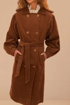 FARM Rio Manteaux<Trench-coat en velours côtelé caramel