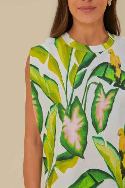 FARM Rio  T-shirts<T-shirt blanc cassé à feuillage d'été