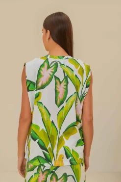 FARM Rio  T-shirts<T-shirt blanc cassé à feuillage d'été