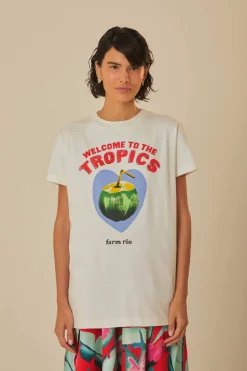 FARM Rio T-shirts<T-shirt blanc en coton biologique Welcome To The Tropics