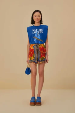 FARM Rio T-shirts<T-shirt bleu en coton biologique avec épaulettes Nature Lovers