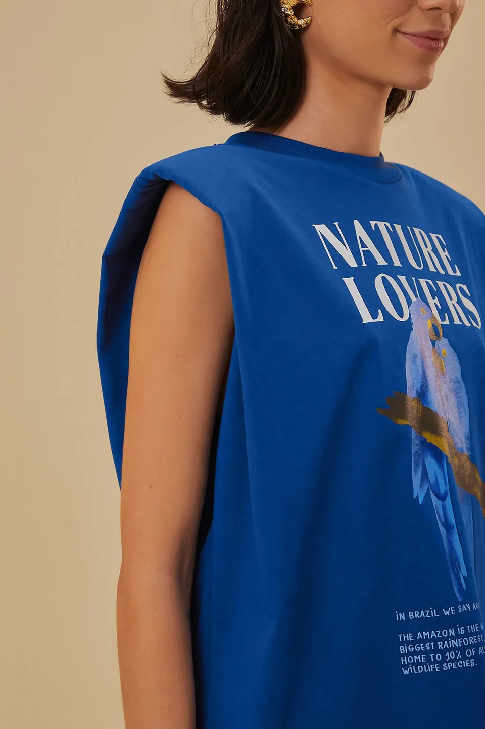FARM Rio T-shirts<T-shirt bleu en coton biologique avec épaulettes Nature Lovers
