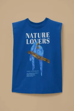 FARM Rio T-shirts<T-shirt bleu en coton biologique avec épaulettes Nature Lovers