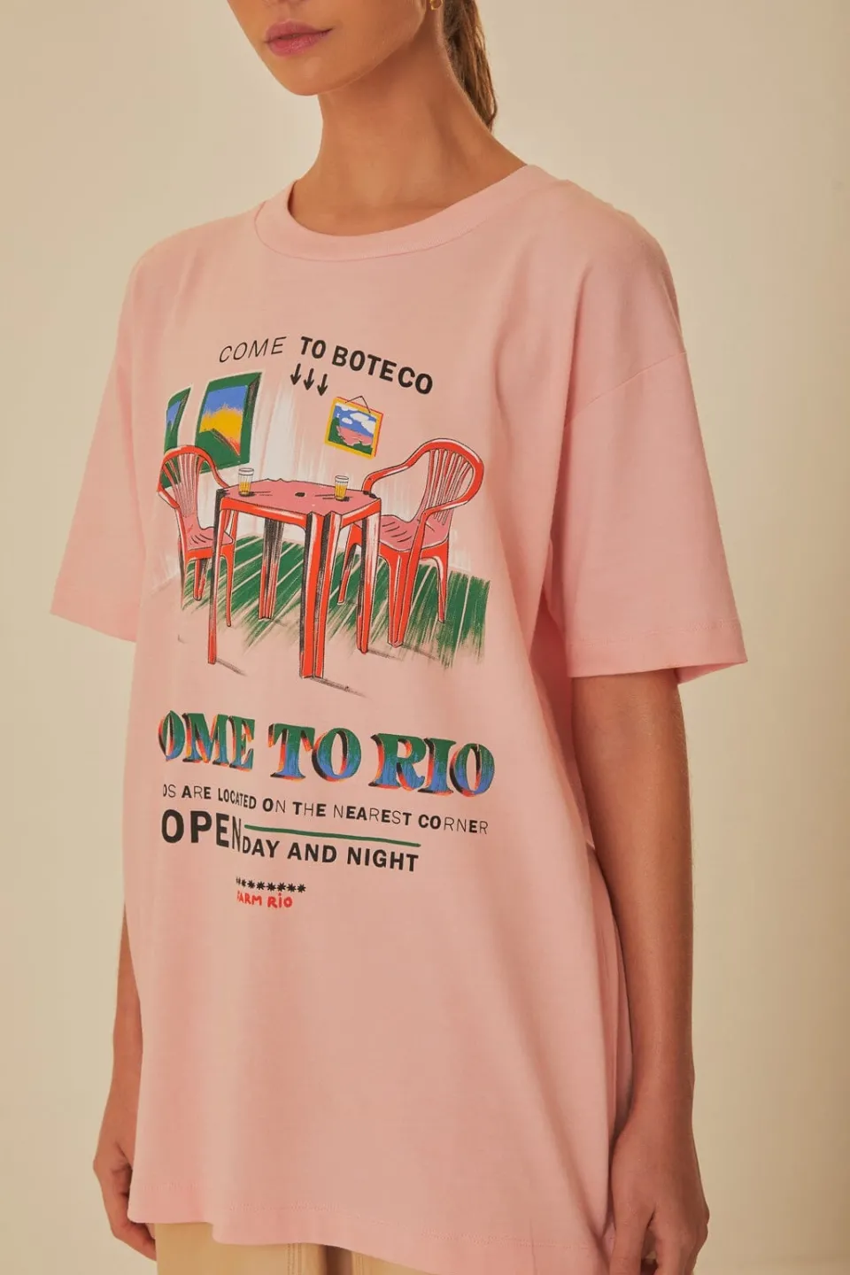 FARM Rio T-shirts<T-shirt décontracté en coton biologique rose Come To Rio