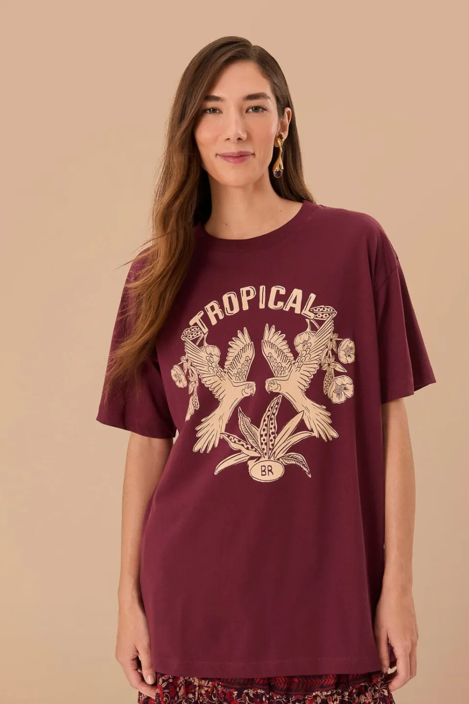 FARM Rio T-shirts<T-shirt décontracté en coton biologique tropical bordeaux