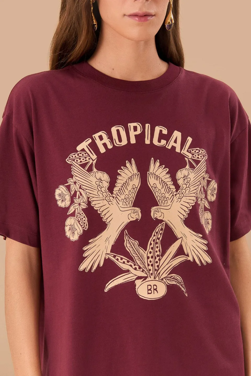 FARM Rio T-shirts<T-shirt décontracté en coton biologique tropical bordeaux