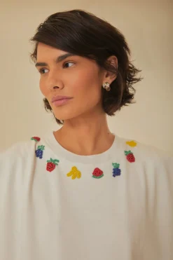 FARM Rio  T-shirts<T-shirt en coton biologique à fruits perlés blancs