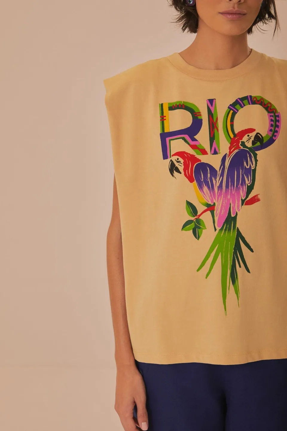 FARM Rio T-shirts<T-shirt en coton biologique à épaulettes Sand Rio
