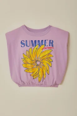 FARM Rio T-shirts<T-shirt lilas en coton biologique avec épaulettes Summer In The Tropic