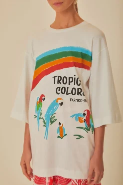 FARM Rio T-shirts<T-shirt oversize en coton biologique aux couleurs tropicales blanc