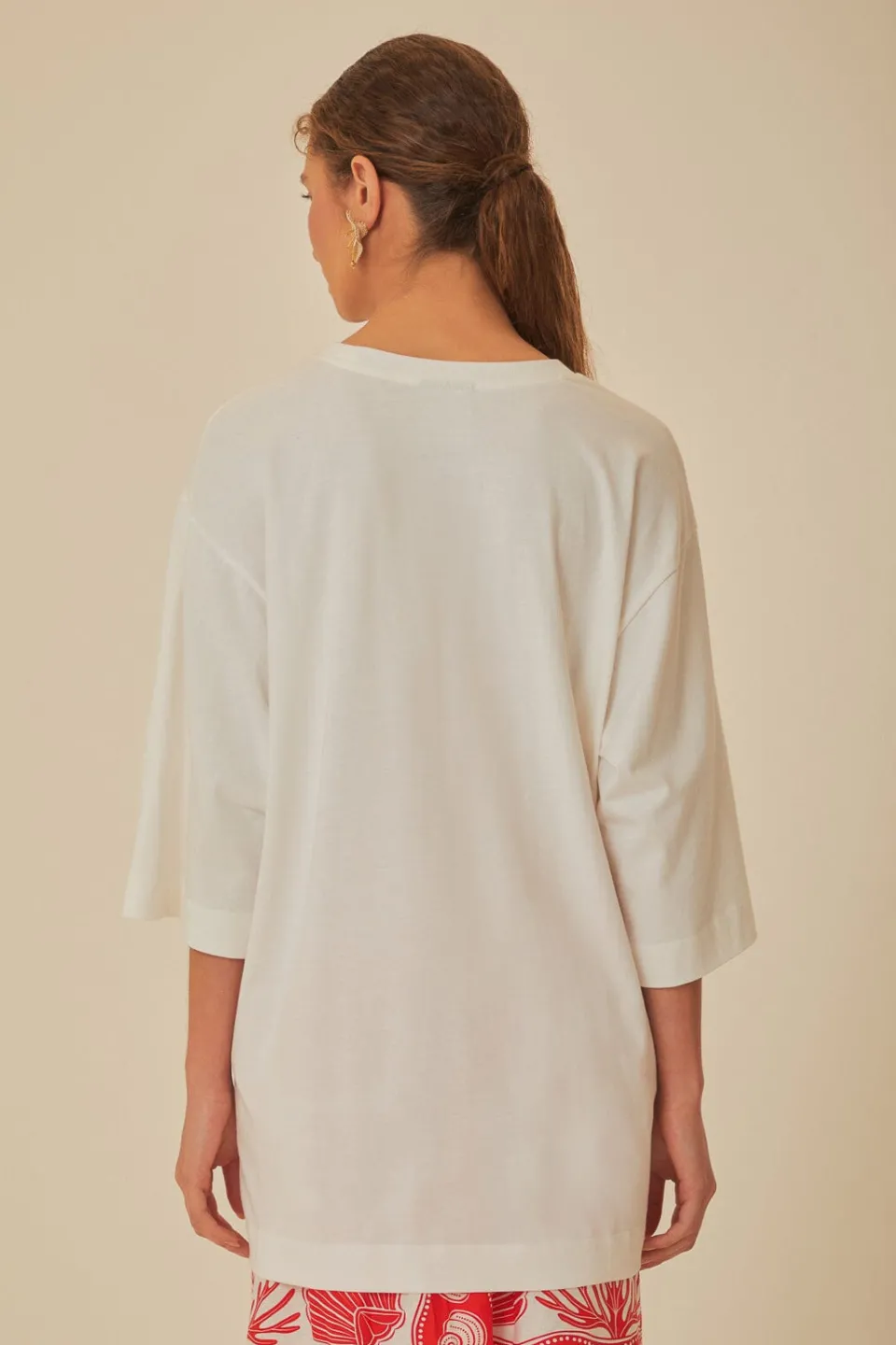 FARM Rio T-shirts<T-shirt oversize en coton biologique aux couleurs tropicales blanc